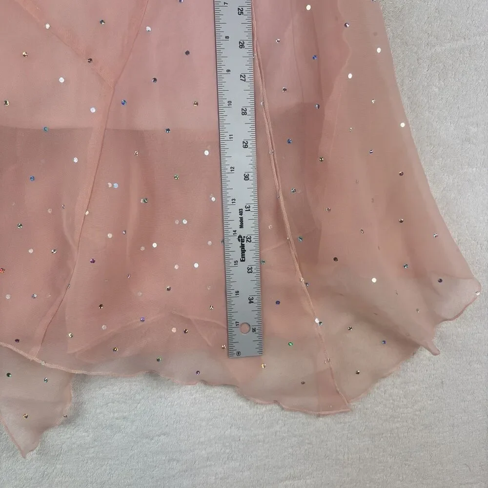 Vtg Y2K Justice Dress Girl 8 Peach Chiffon Asymmetric Hem Whimsical Fairy Easter